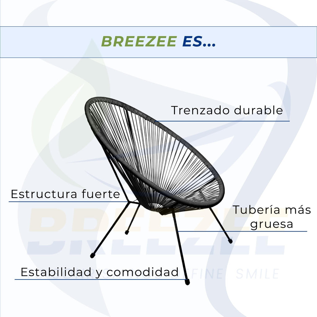 Detalles de la silla Acapulco BREEZEE: trenzado, estructura y tuberia mas gruesa