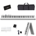 Teclado piano plegable BREEZEE de 88 teclas en blanco, con funda de transporte, atril, pedal, adaptador y hoja de stickers para las notas