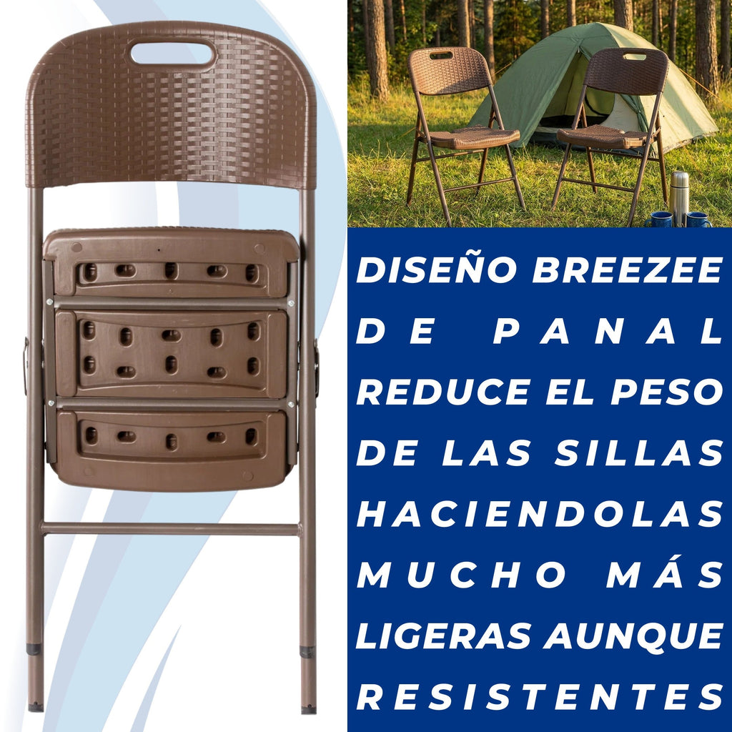Silla plegada con diseño de panal y las 2 sillas en un campamento