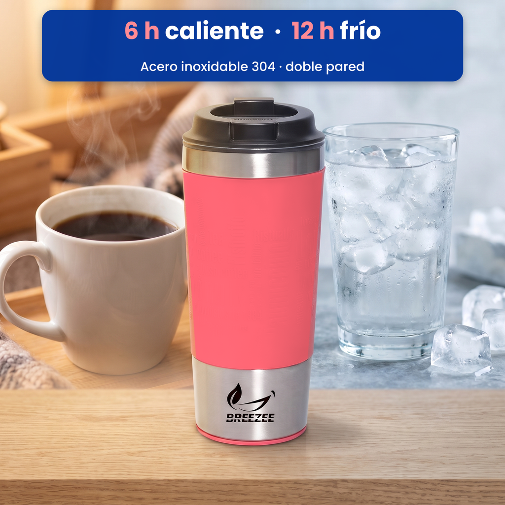 Termo coral que mantiene tu bebida 6 horas caliente y 12 horas fría