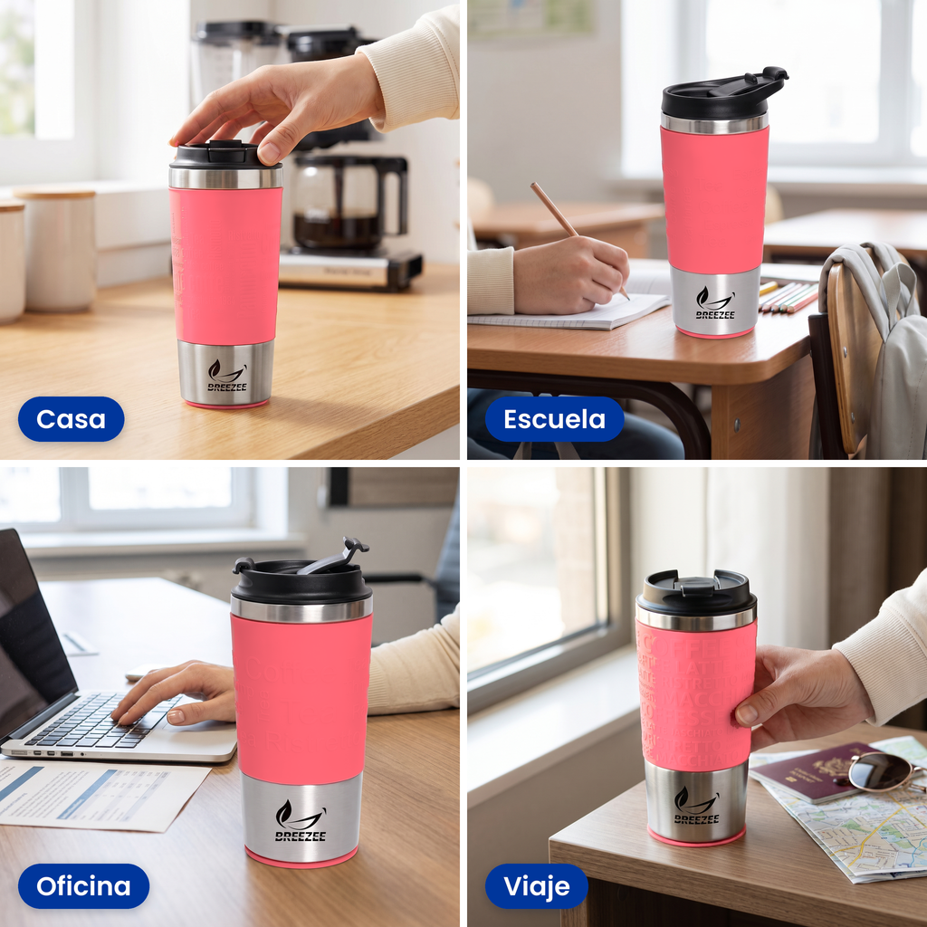 Termo coral para tu café en casa, en la escuela o en la oficina