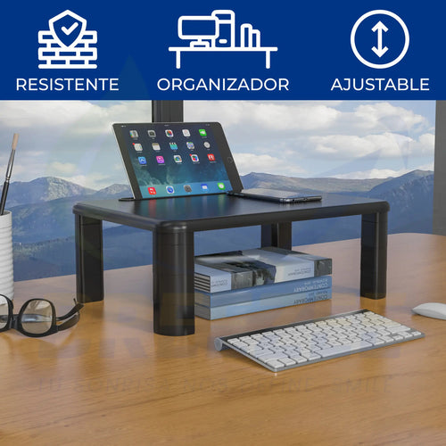 Medidas de la base para monitor: 40 x 28 cm, altura 3.4 a 14.5 cm