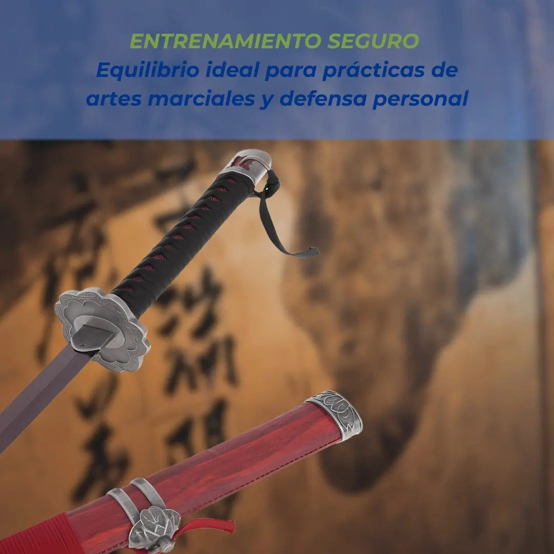 Katana samurái decorativa rojo y negro BREEZEE – hoja y empuñadura tsuka-ito