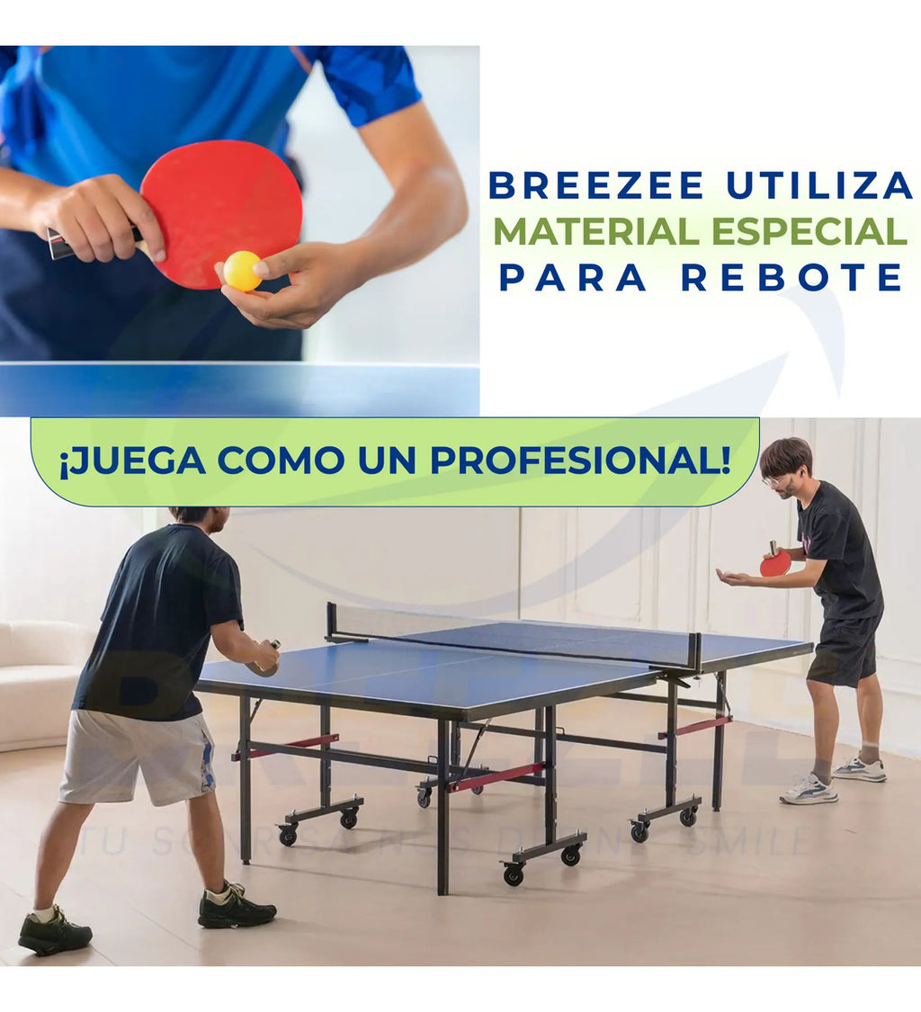 Accesorios incluidos: red, postes, raquetas y pelotas de la mesa Breezee Pro