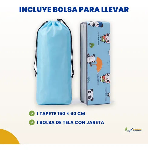 Tapete para Siesta Plegable con Bolsa - Estampado Panda azul