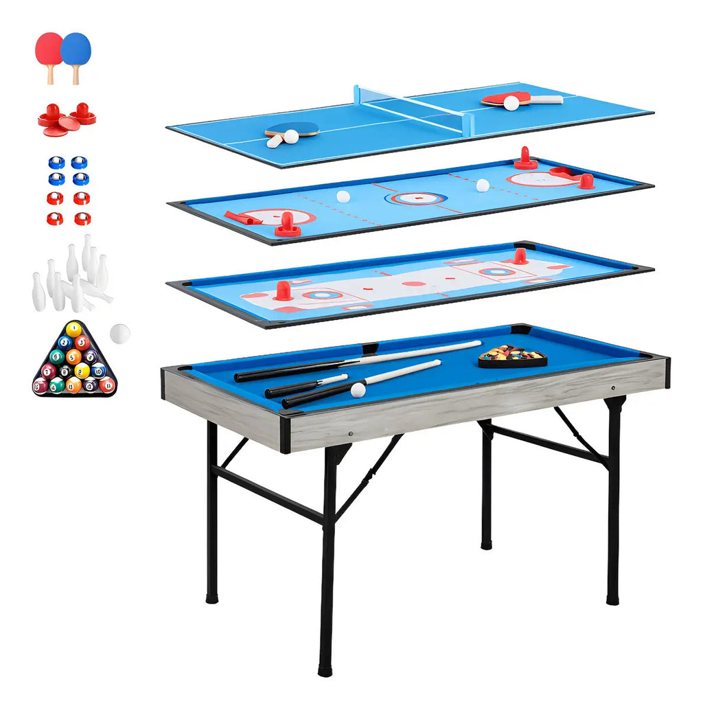 Mesa Multijuegos 5 En 1 Bolos Billar Ping Pong Curling Tejo Azul — BREEZEE