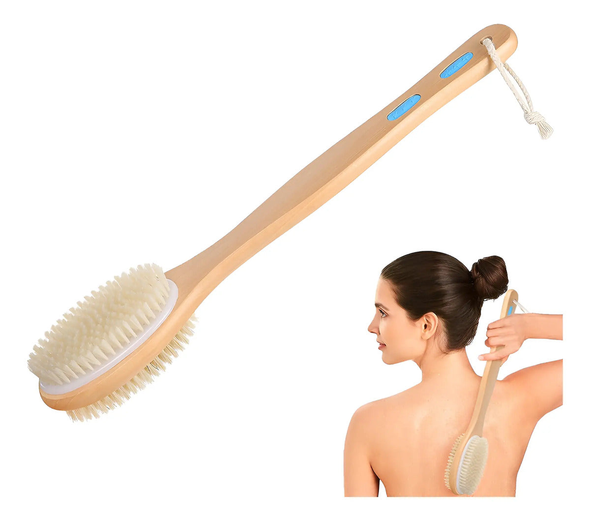 Cepillo Corporal de Doble Cara con Mango Largo de Madera — BREEZEE