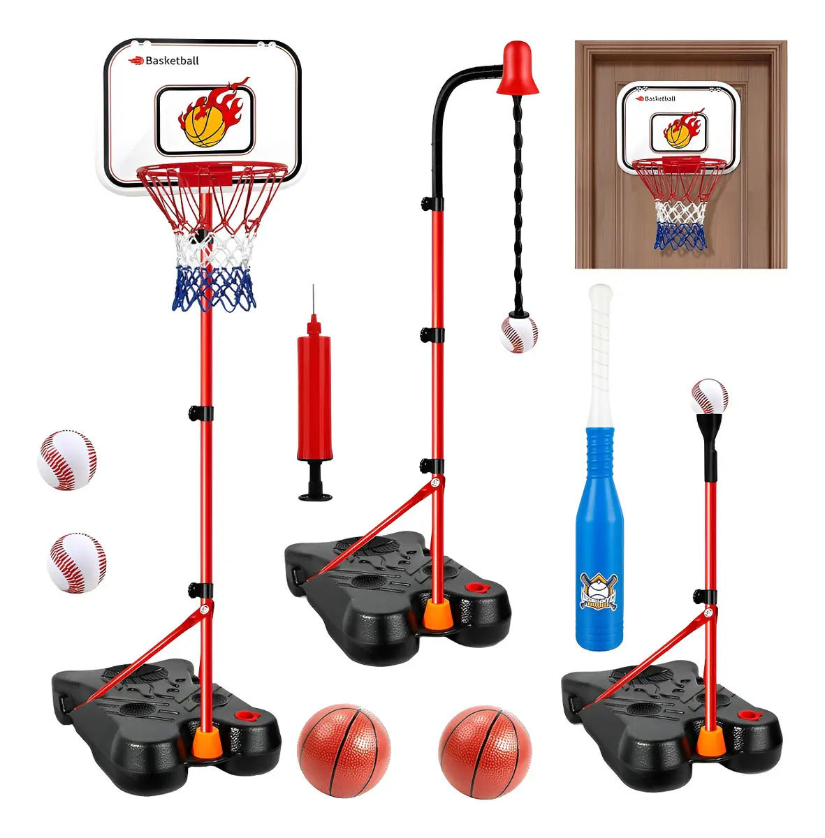Set de Juegos 4 en 1 de Básquetbol y Béisbol para Interior y Exterior — BREEZEE