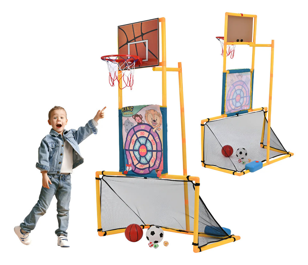 Portería 3 En 1 Infantil Futbol Canasta Basquetbol Dardos Multicolor — BREEZEE