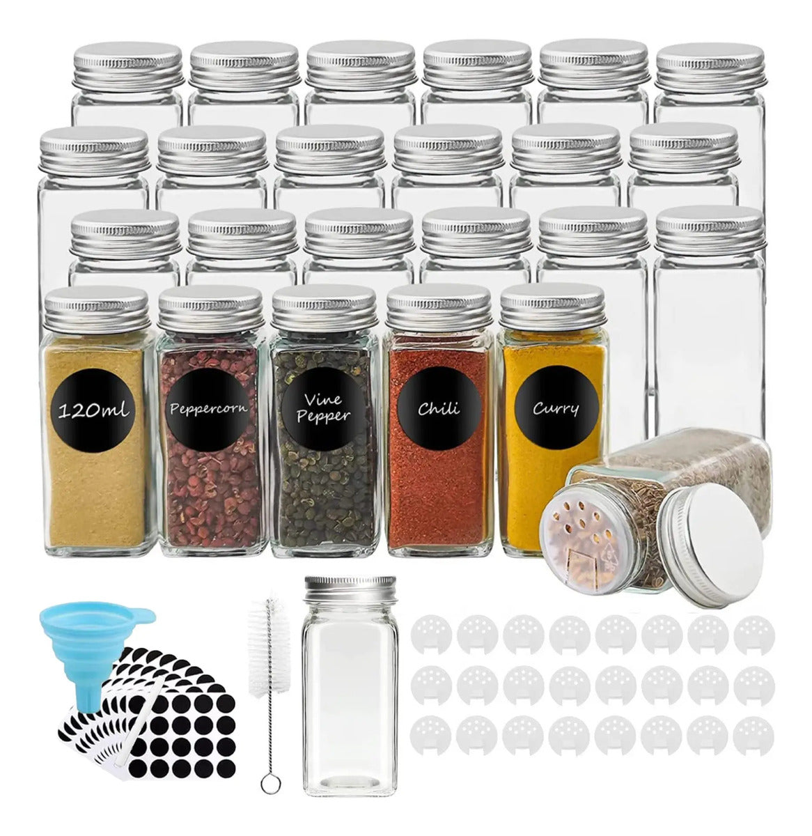 Set de 25 Frascos Especieros de Vidrio con Tapa Hermética — BREEZEE