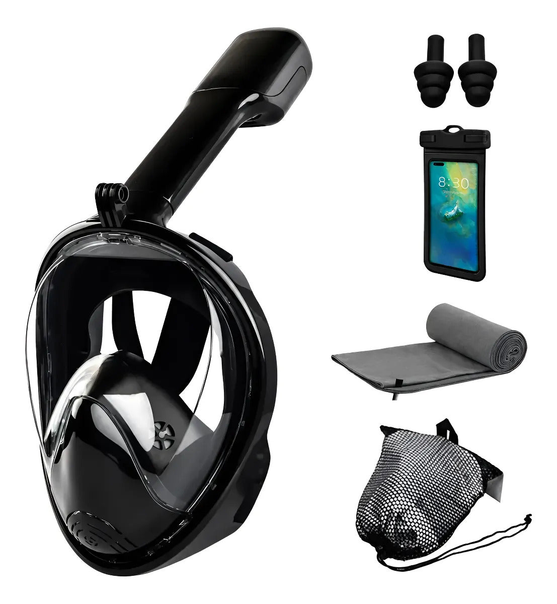Máscara de snorkel BREEZEE Negro Grande (L-XL): con su set completo