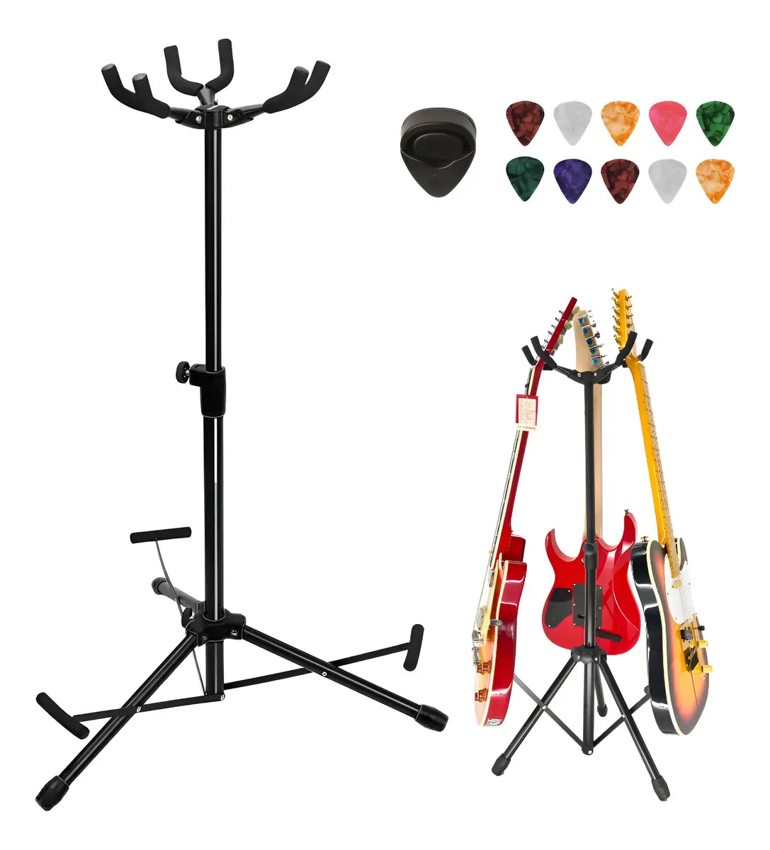 Atril Soporte 3en1 Portátil Guitarra Acústica Eléctrica Bajo Negro — BREEZEE