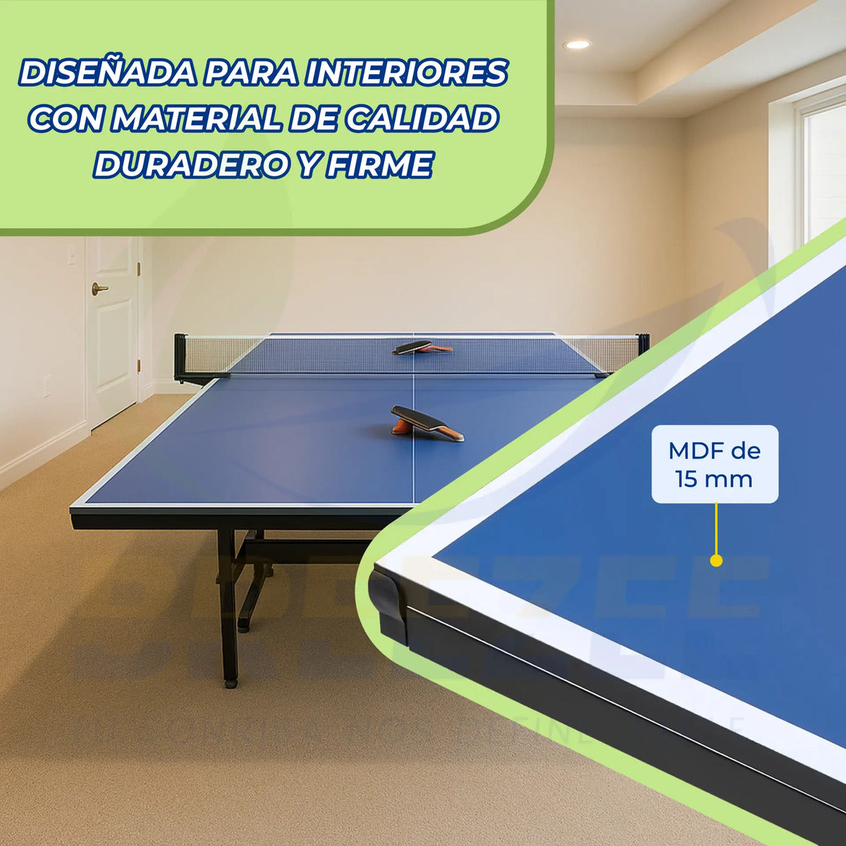 Mesa de ping pong Breezee plegada en posicion playback para jugar solo