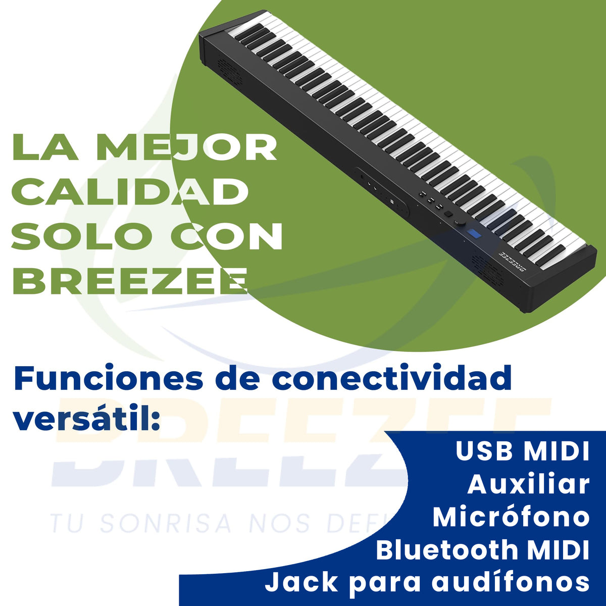Piano digital 88 teclas BREEZEE conectividad USB MIDI, auxiliar, micrófono, Bluetooth MIDI y audífonos