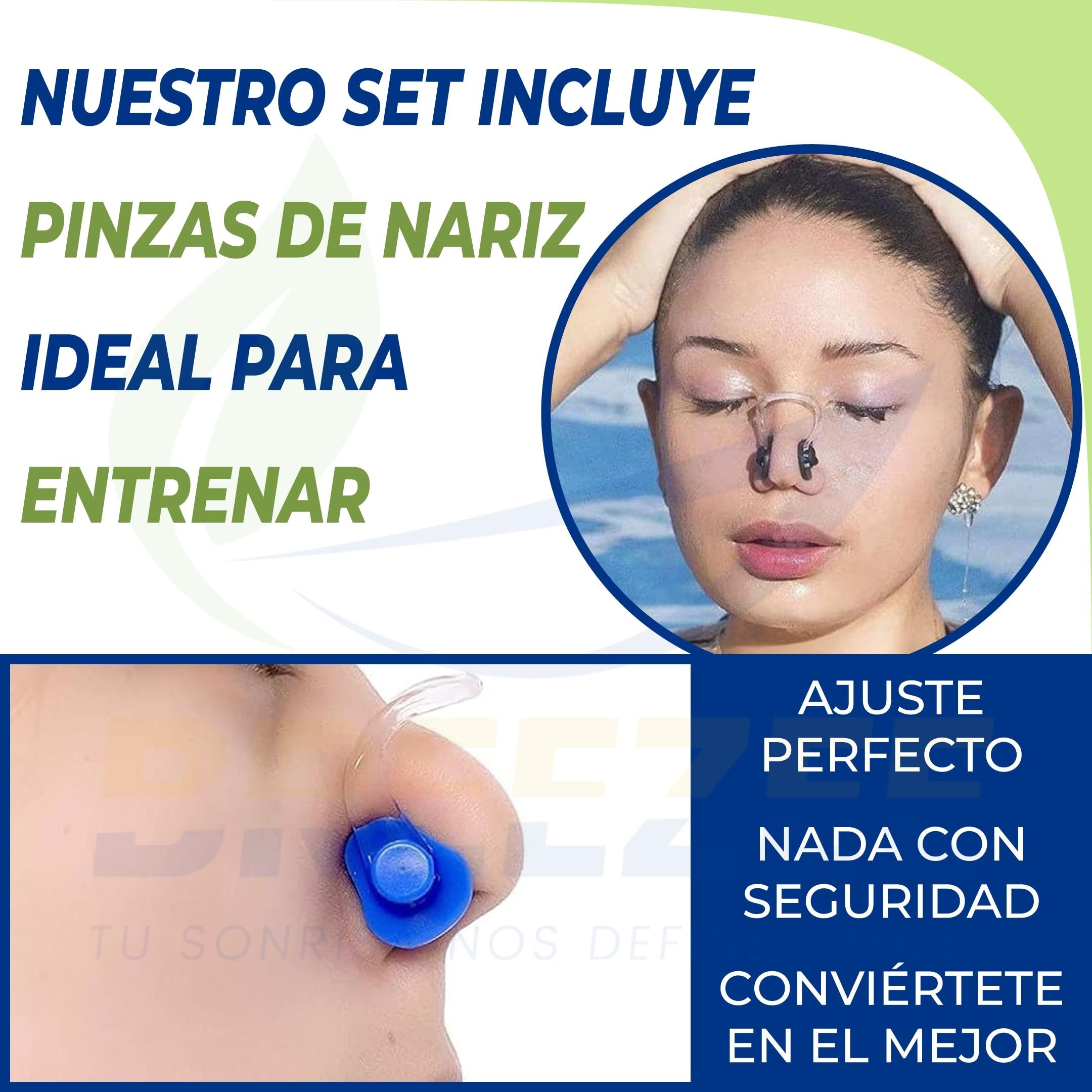 Pinza nasal incluida para evitar la entrada de agua