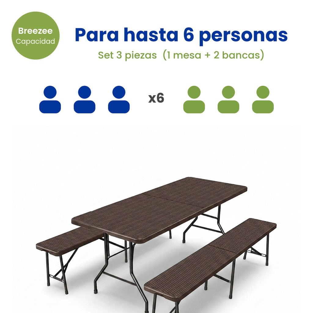 Capacidad para hasta 6 personas set 3 piezas