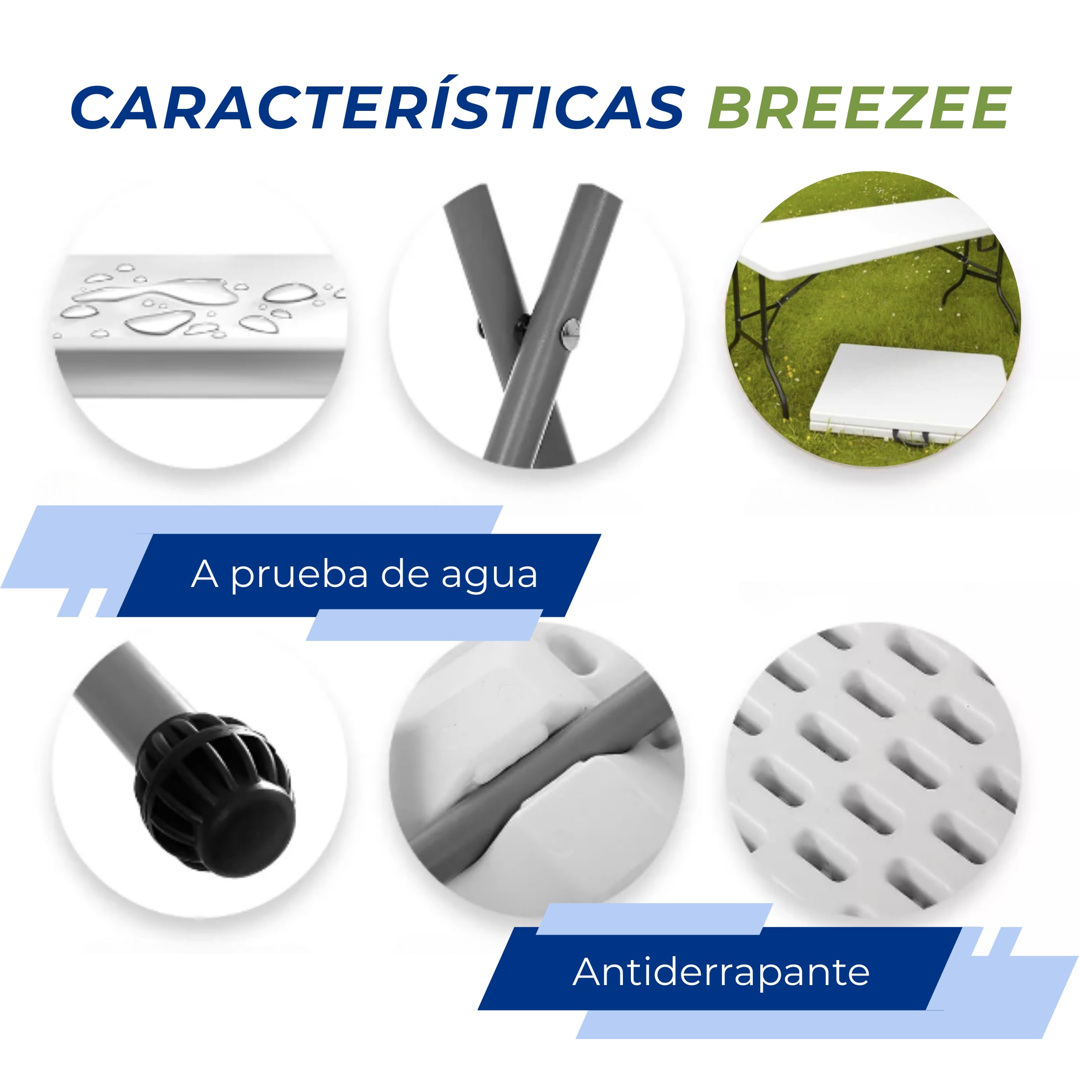 Caracteristicas Breezee superficie a prueba de agua patas reforzadas y tapa antiderrapante