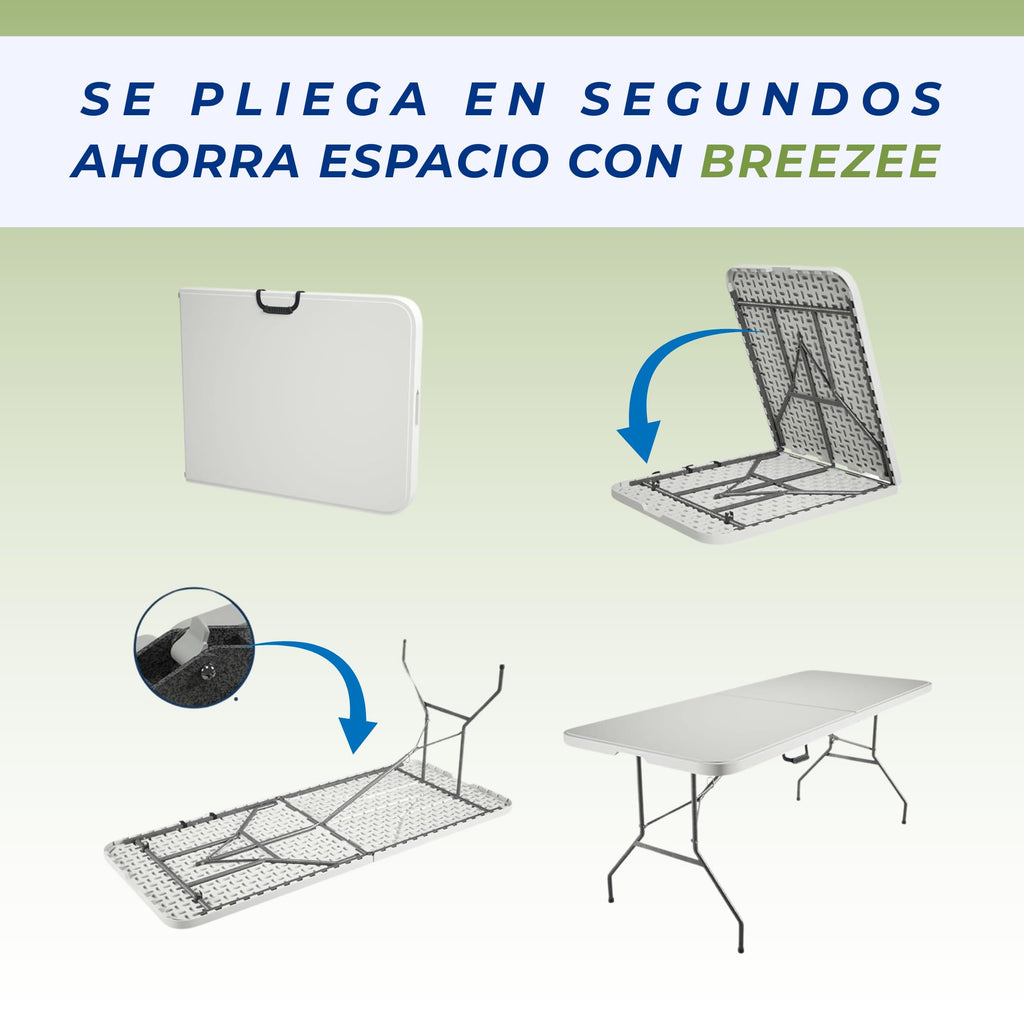La mesa Breezee se pliega en segundos por la mitad para ahorrar espacio al guardarla