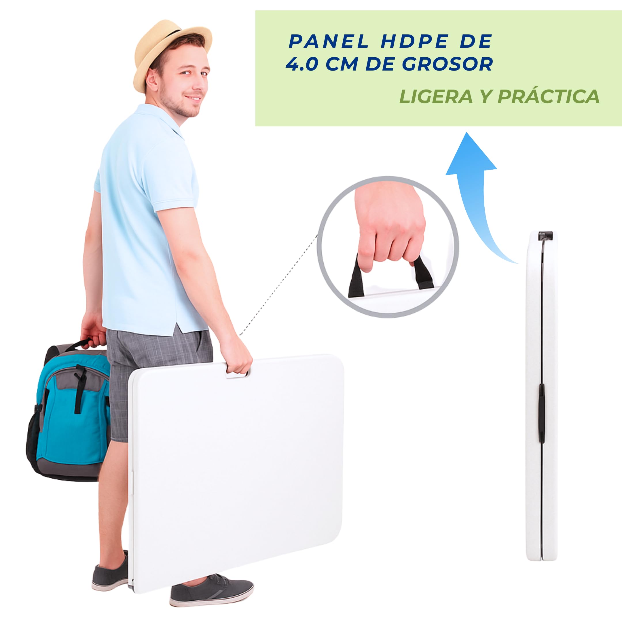 Panel HDPE de 4 cm de grosor mesa ligera y practica con asa de transporte integrada