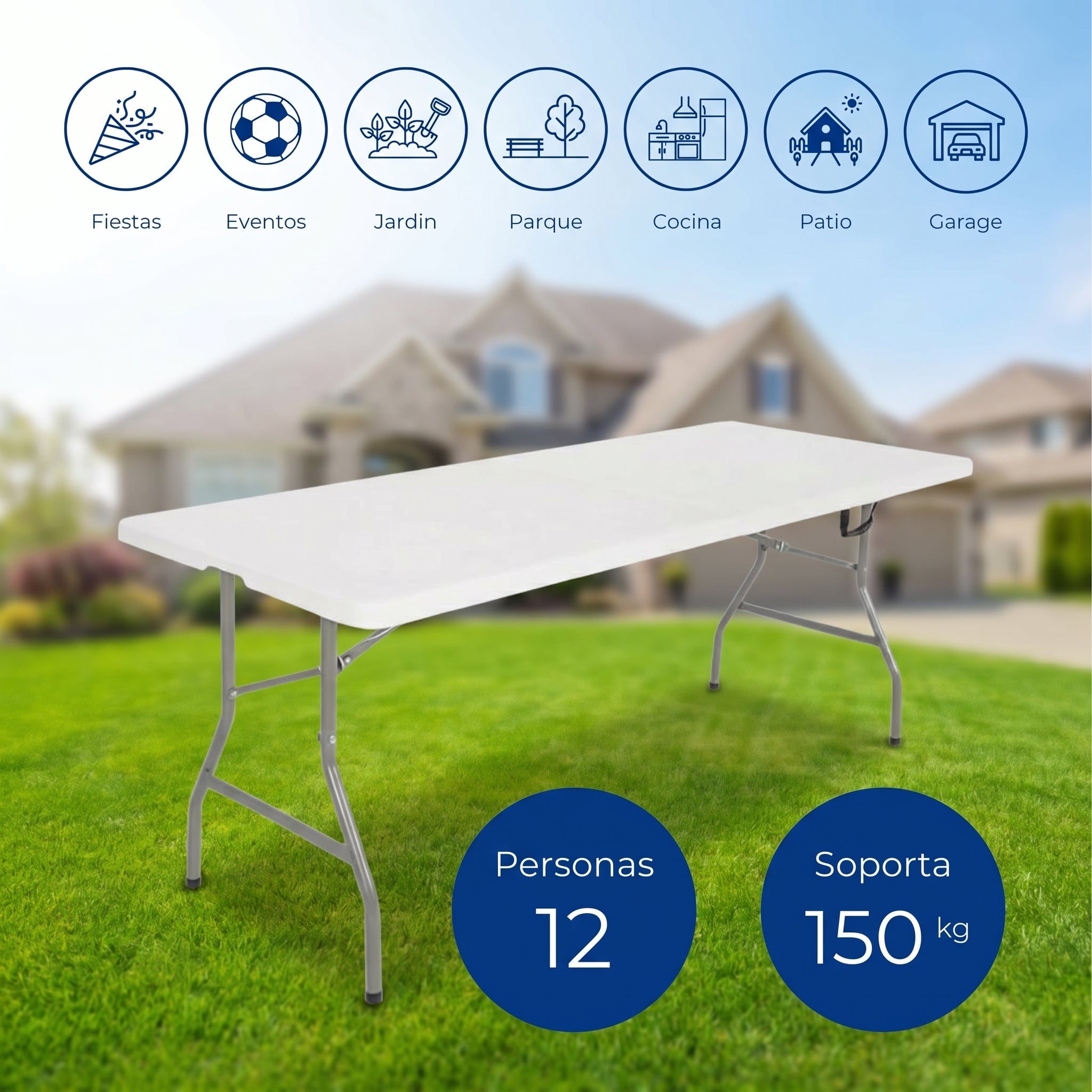 Mesa plegable Breezee para 12 personas soporta 150 kg ideal para fiestas eventos jardin y patio