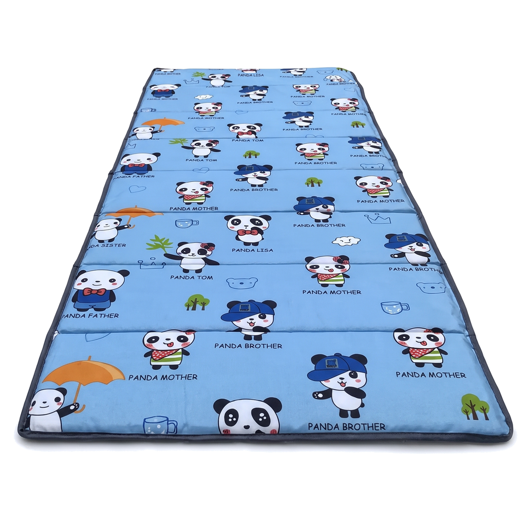 Tapete para siesta extra acolchado estampado panda azul, frente, extendido