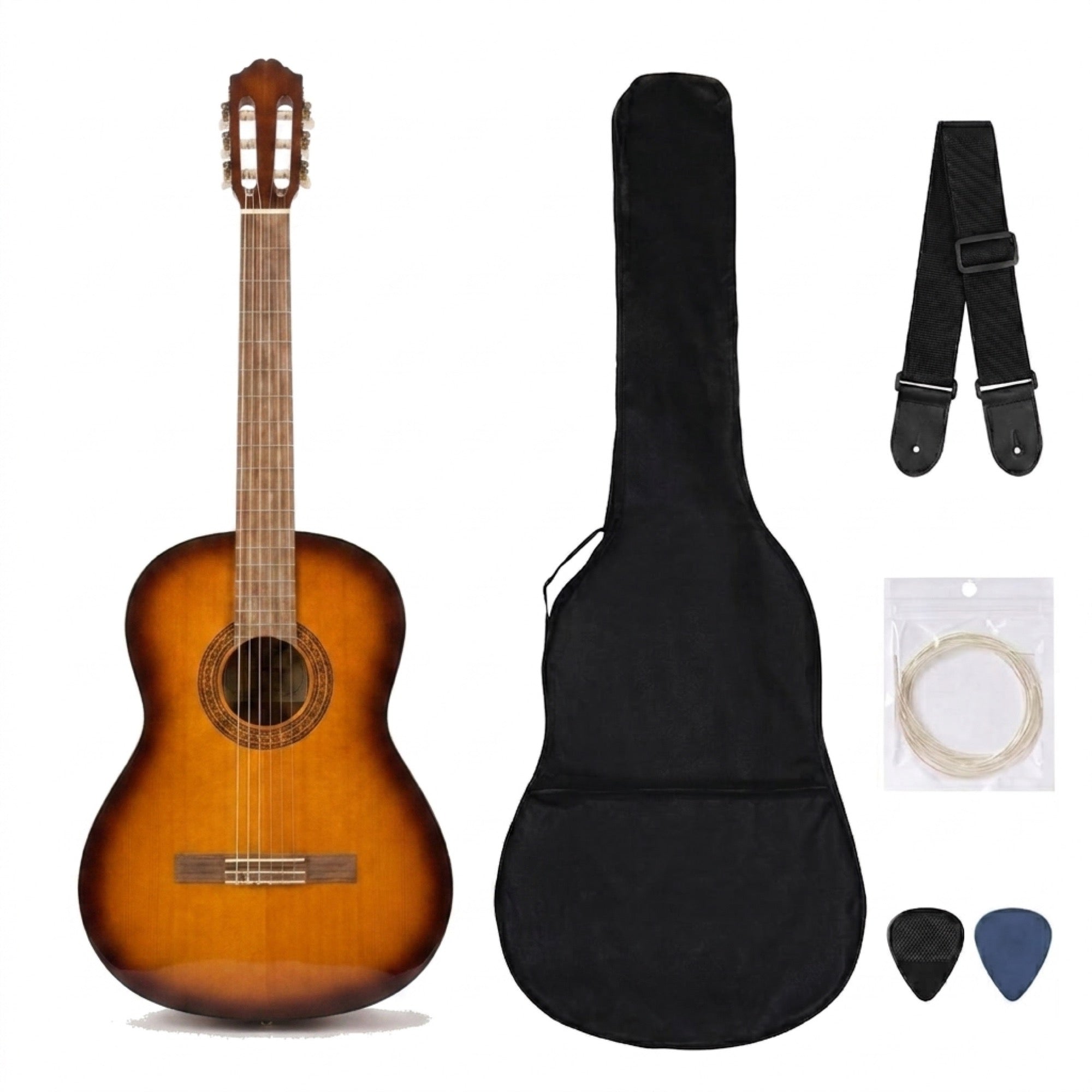 Kit guitarra clasica con funda correa cuerdas y puas