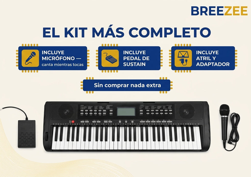 Teclado Electrónico 61 Teclas - Kit Completo con Micrófono, Pedal y Atril