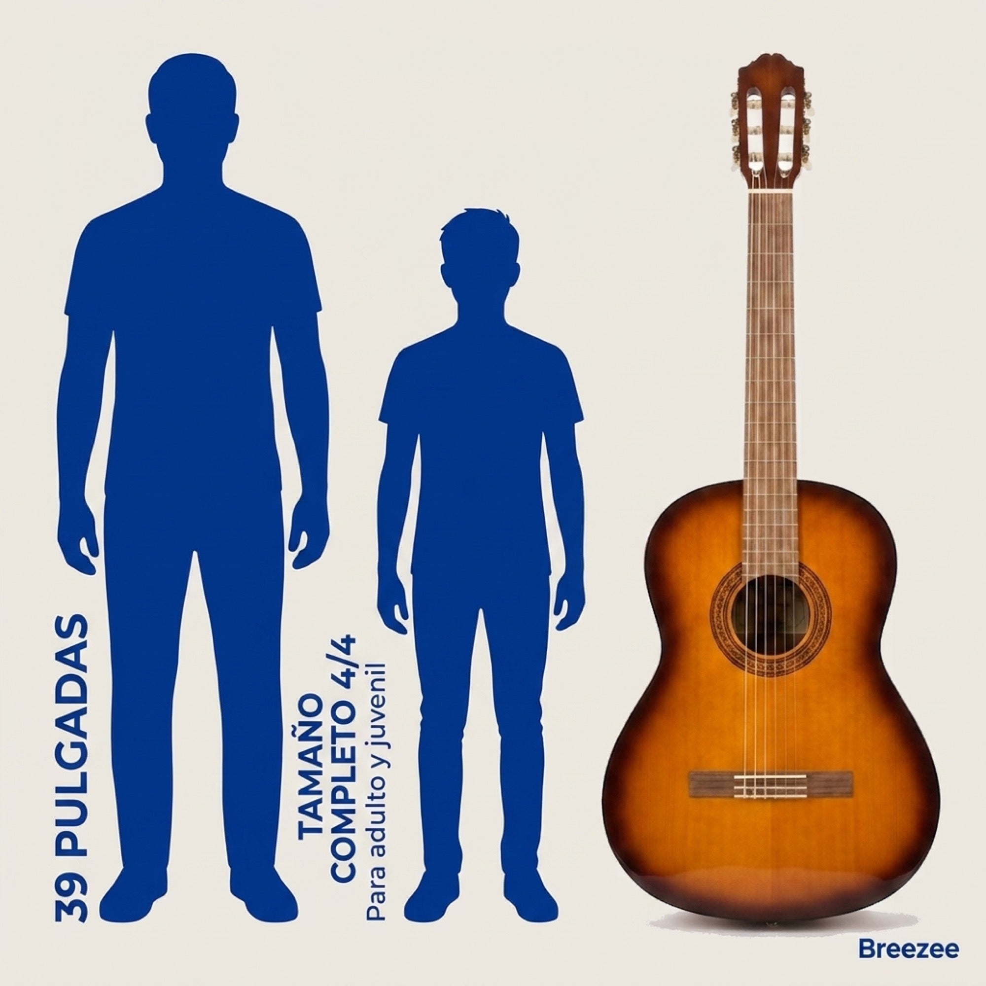 Guitarra clasica 39 tamaño completo 4/4 comparacion de estatura