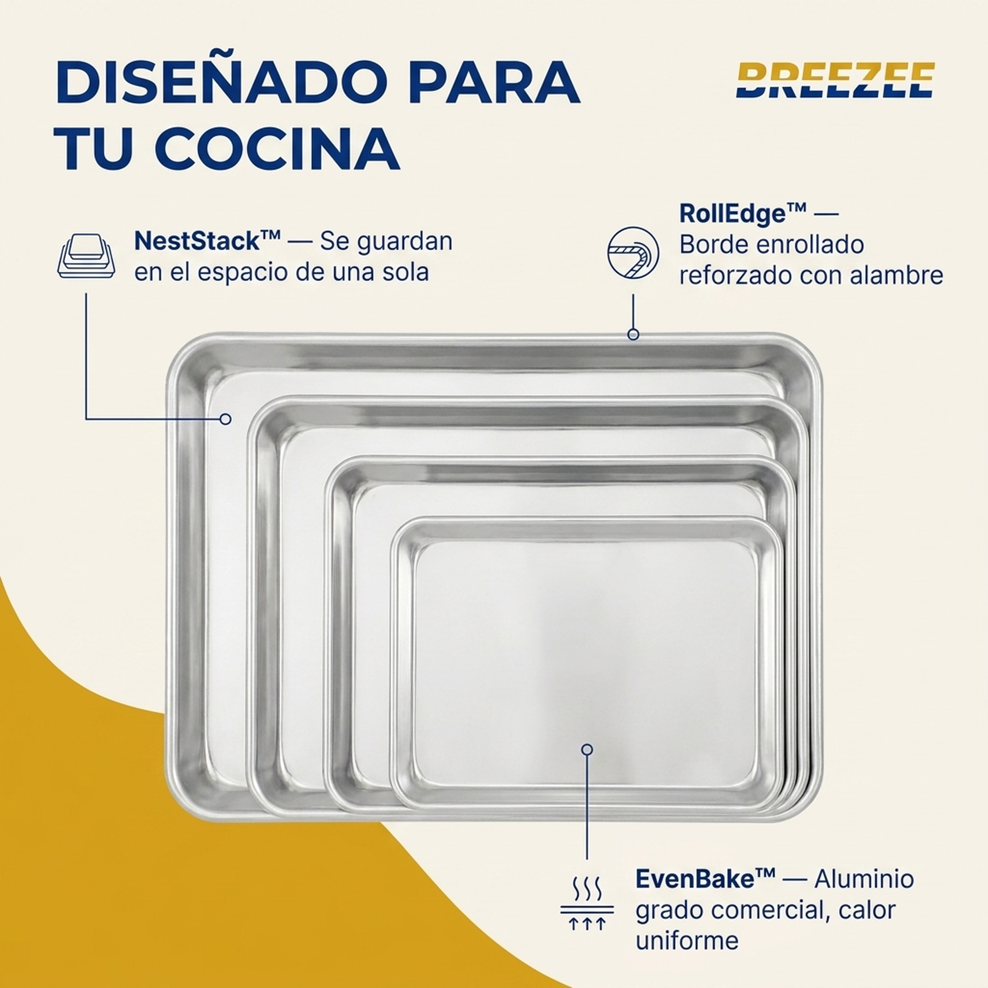Diferenciadores NestStack RollEdge EvenBake del set de charolas