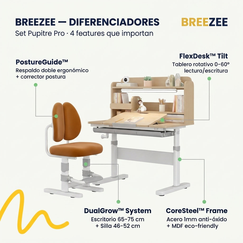 Diferenciadores DualGrow PostureGuide FlexDesk CoreSteel