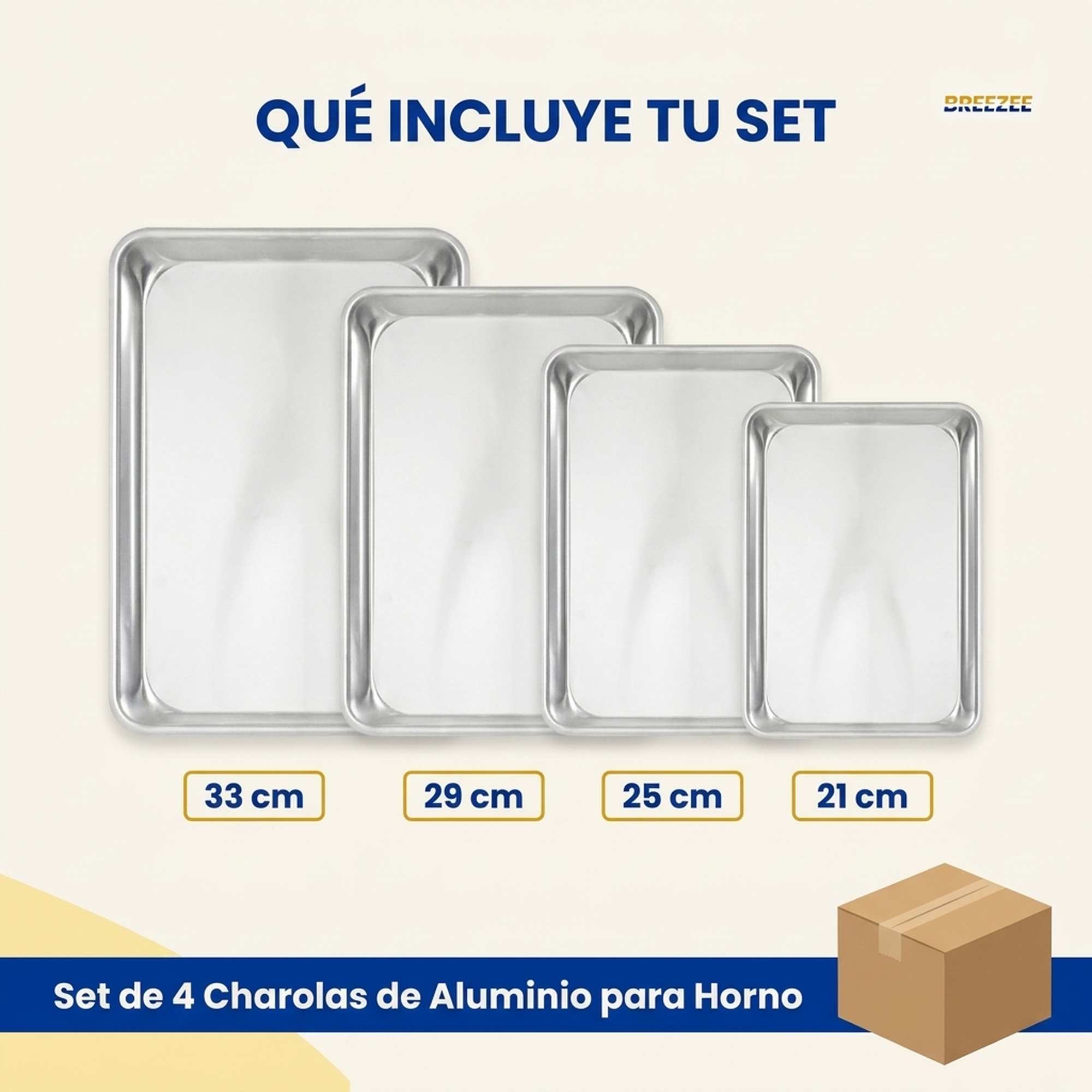 Contenido del set 4 charolas de aluminio para horno BREEZEE