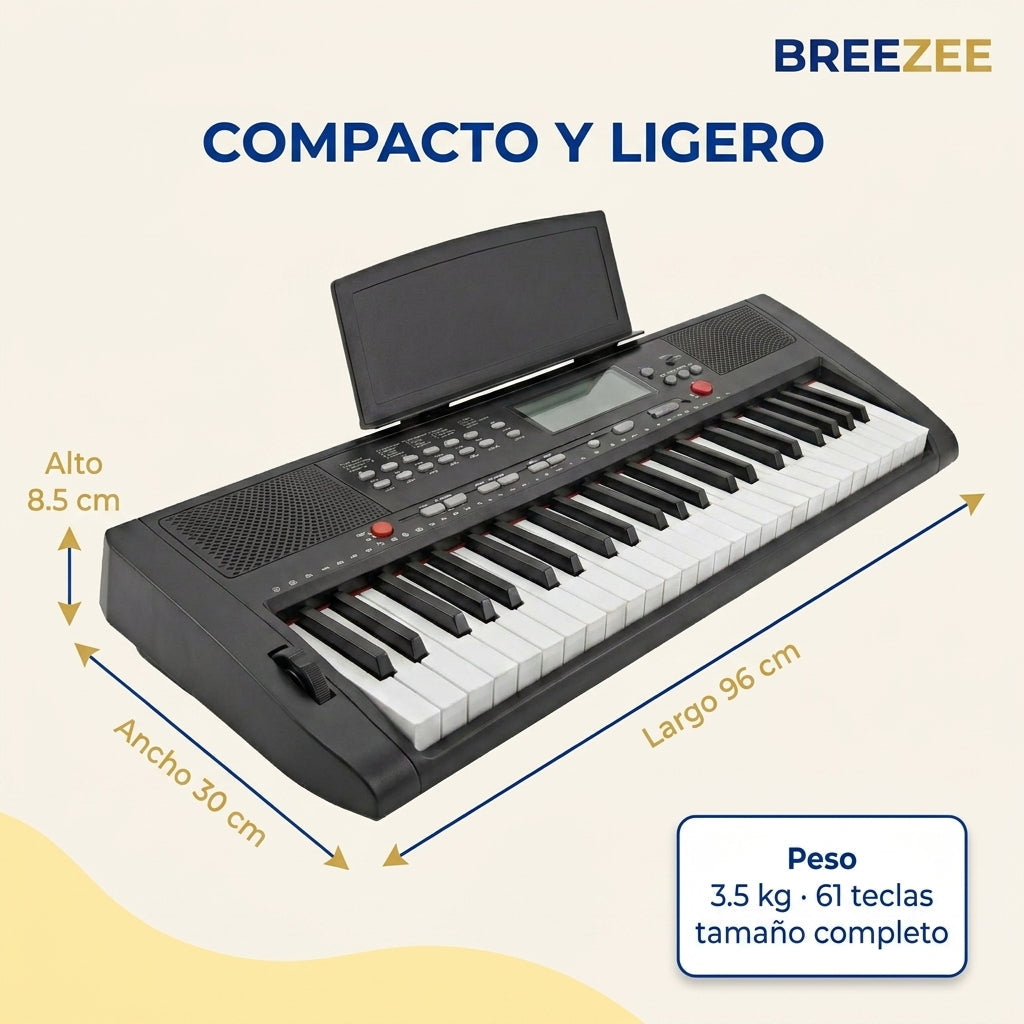 Teclado Electrónico 61 Teclas - Kit Completo con Micrófono, Pedal y Atril