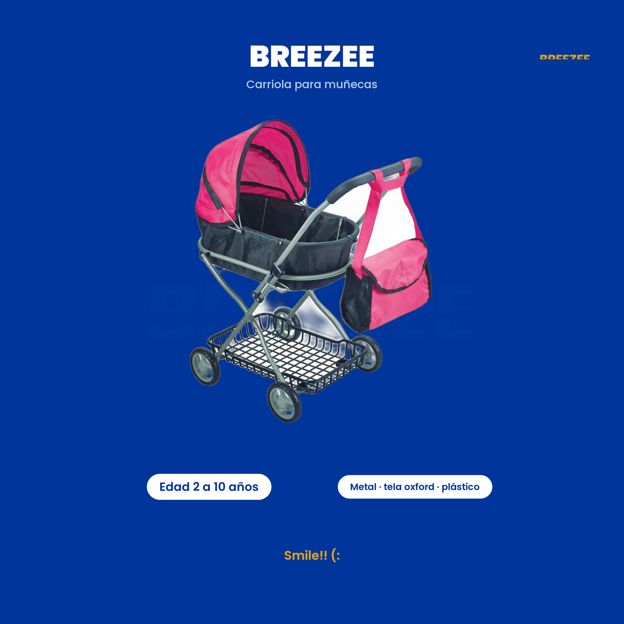 Carriola de juguete para muñecas BREEZEE rosa chicle vista de cierre