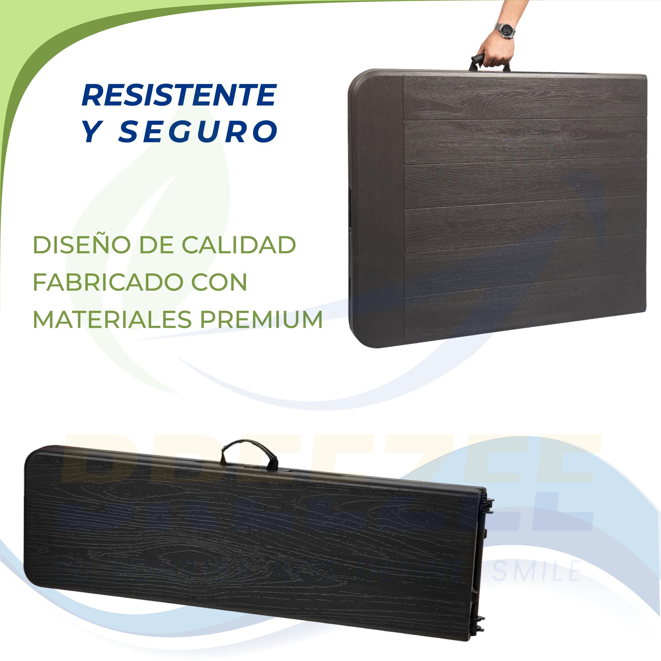 Mesa plegable tipo portafolio BREEZEE resistente y segura con asa para transportar facilmente