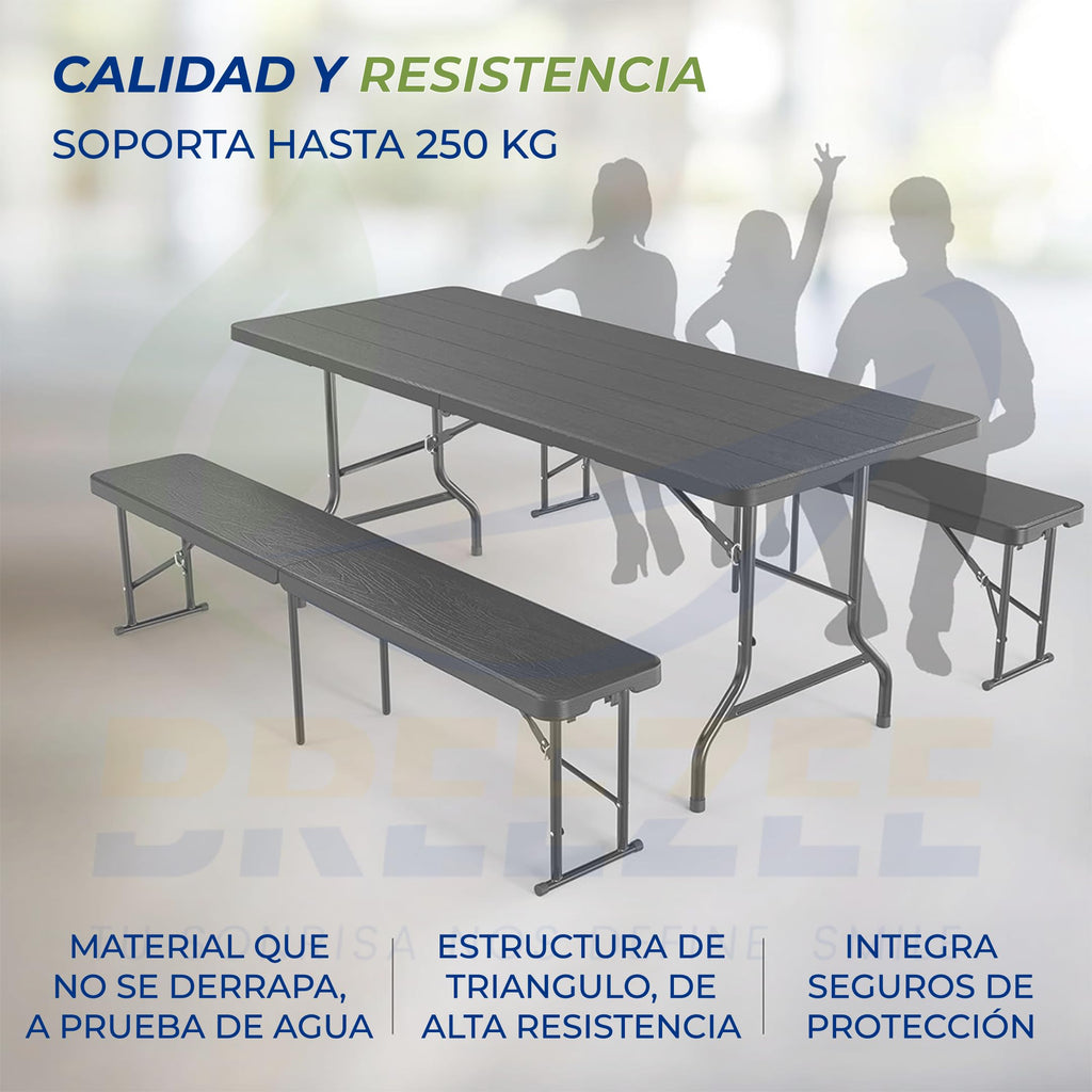 Mesa BREEZEE soporta hasta 250 kg con estructura de triangulo y seguros de proteccion