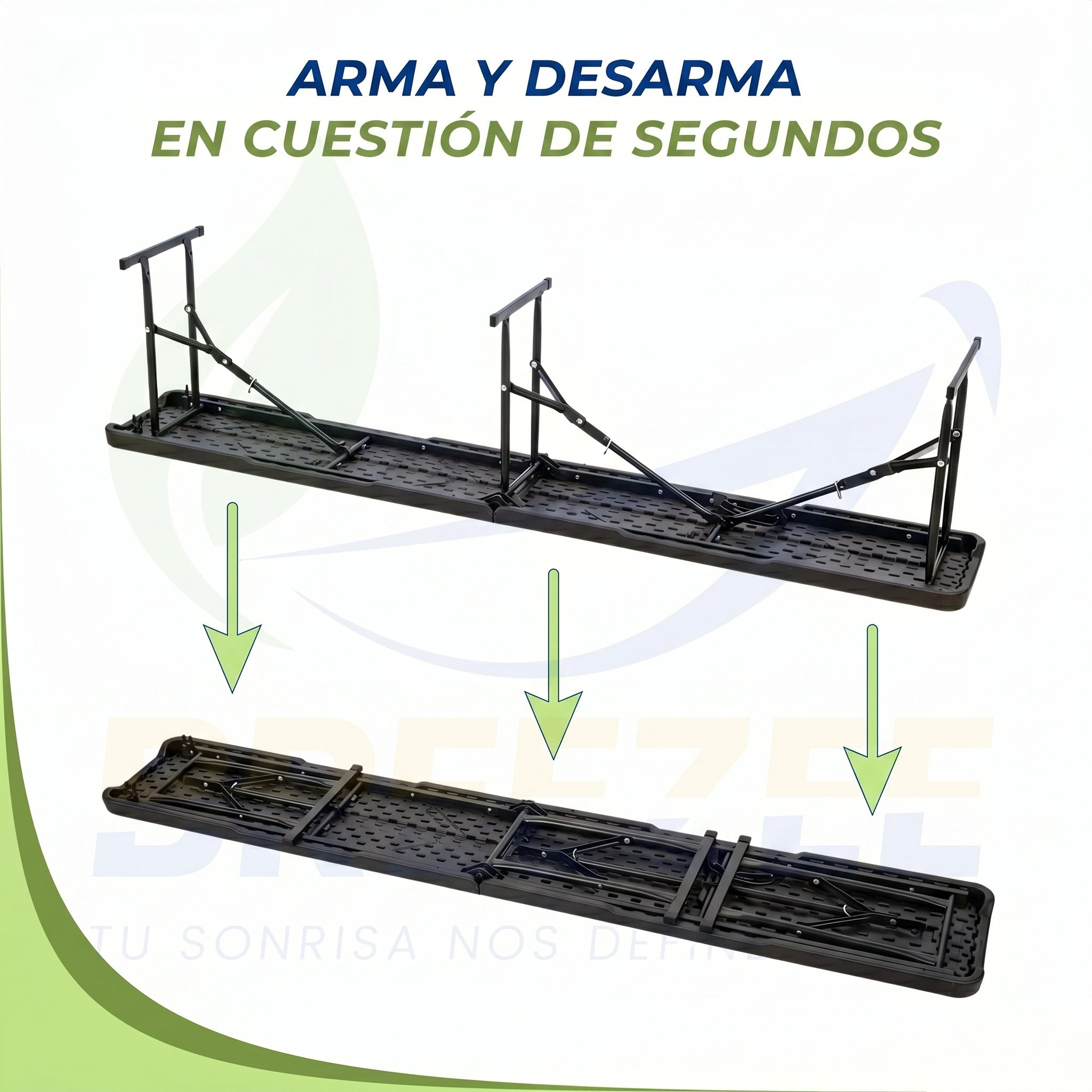 Banca plegable BREEZEE se arma y desarma en cuestion de segundos sin herramientas