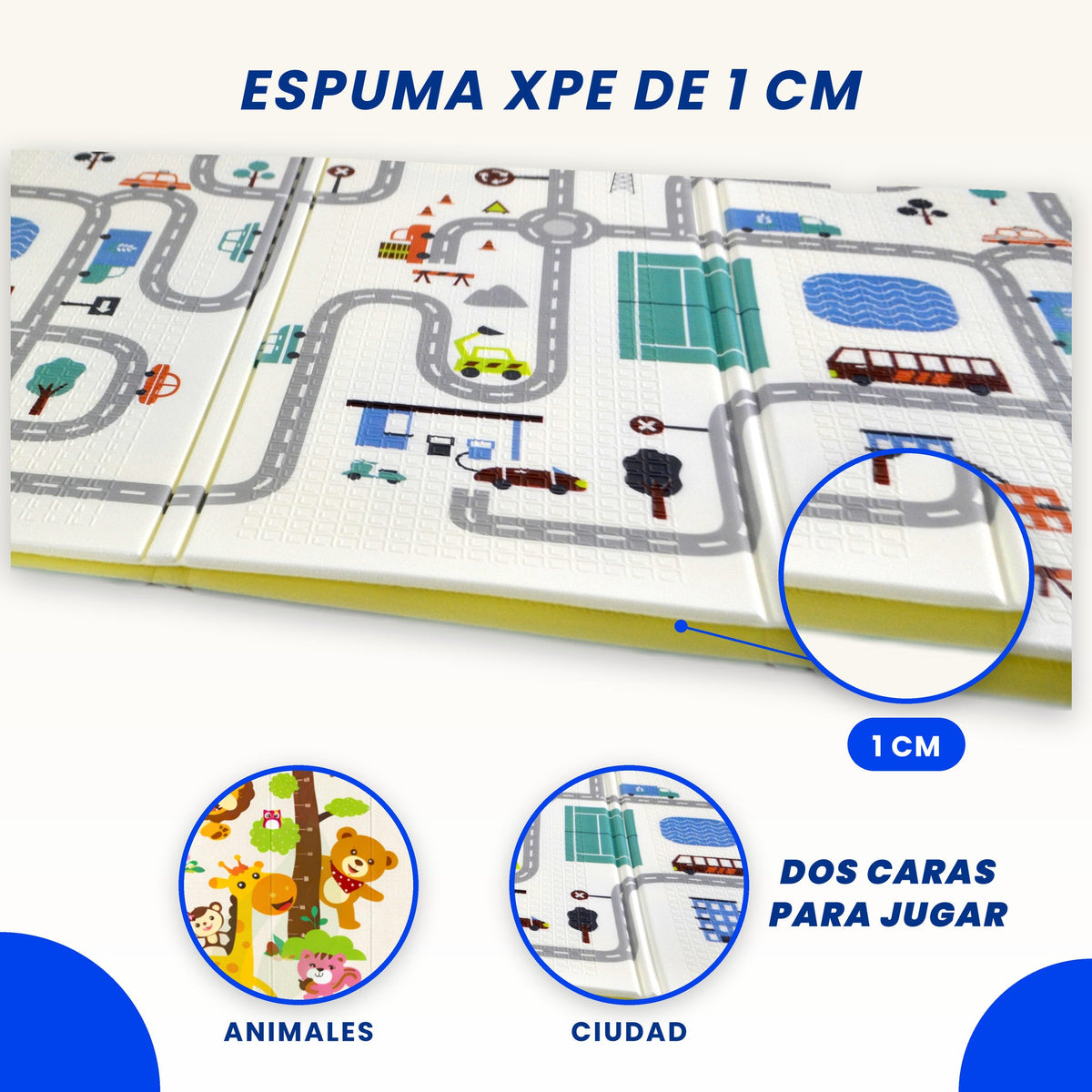 Tapete BREEZEE de espuma XPE de 1 cm: canto real y sus dos caras, animales y ciudad