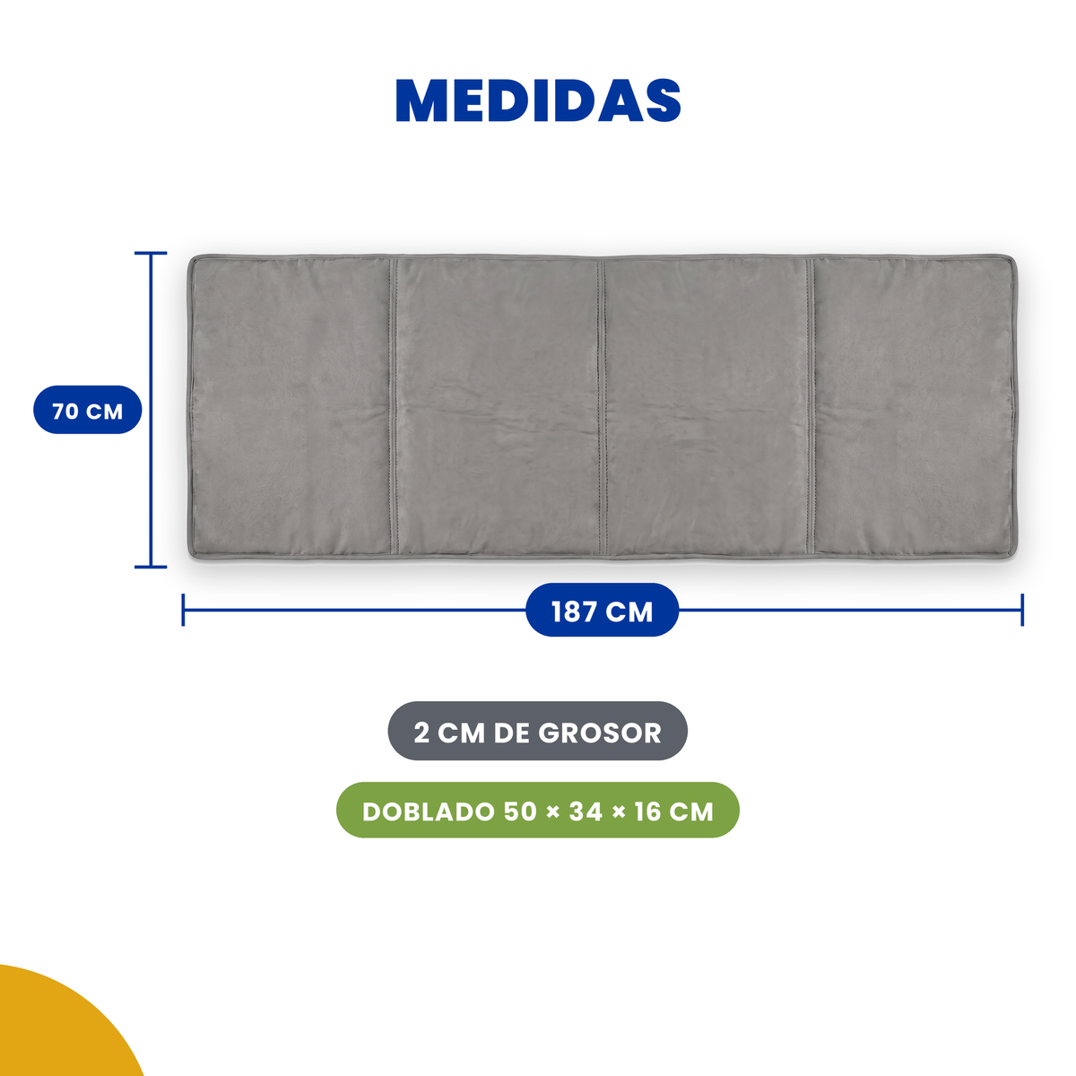 Colchoneta plegable de felpa gris BREEZEE, medidas 187 x 70 cm