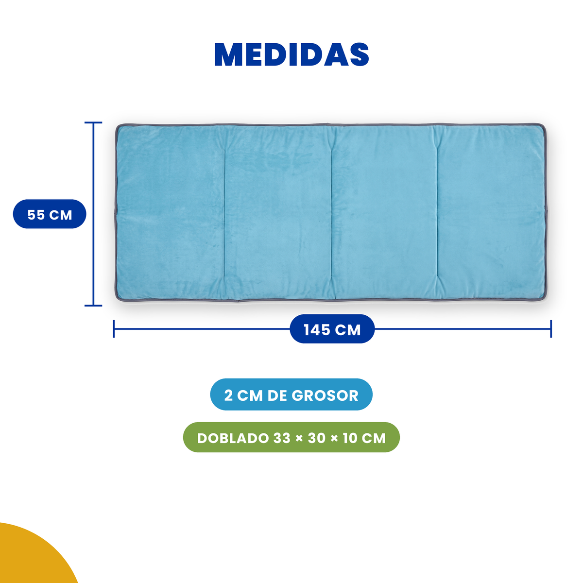 Tapete para siesta de felpa suave 2 cm azul celeste, medidas 145 x 55 cm