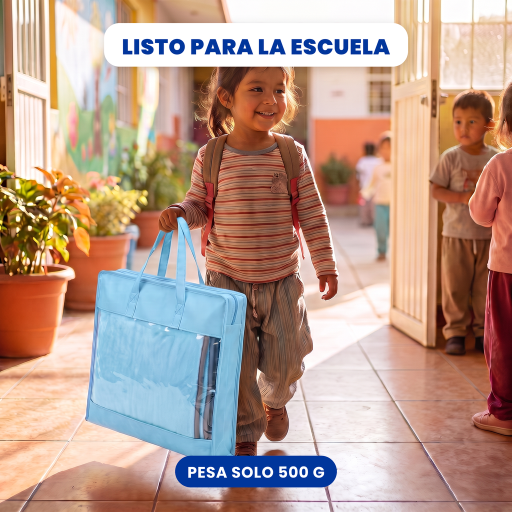 Tapete para siesta de felpa suave 2 cm azul celeste, listo para la escuela con su bolsa