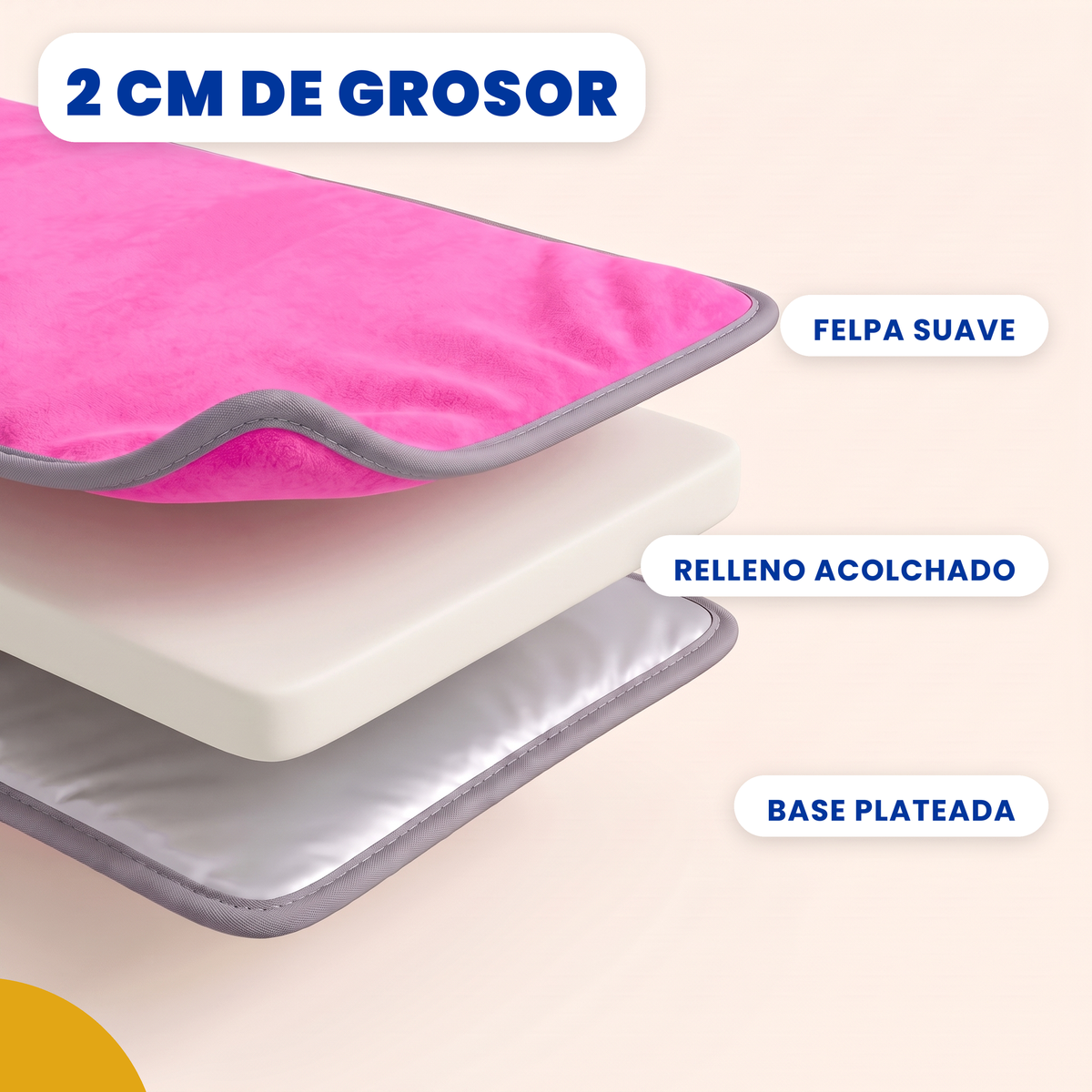 Tapete para siesta de felpa suave 2 cm rosa, 3 capas, 2 cm de grosor