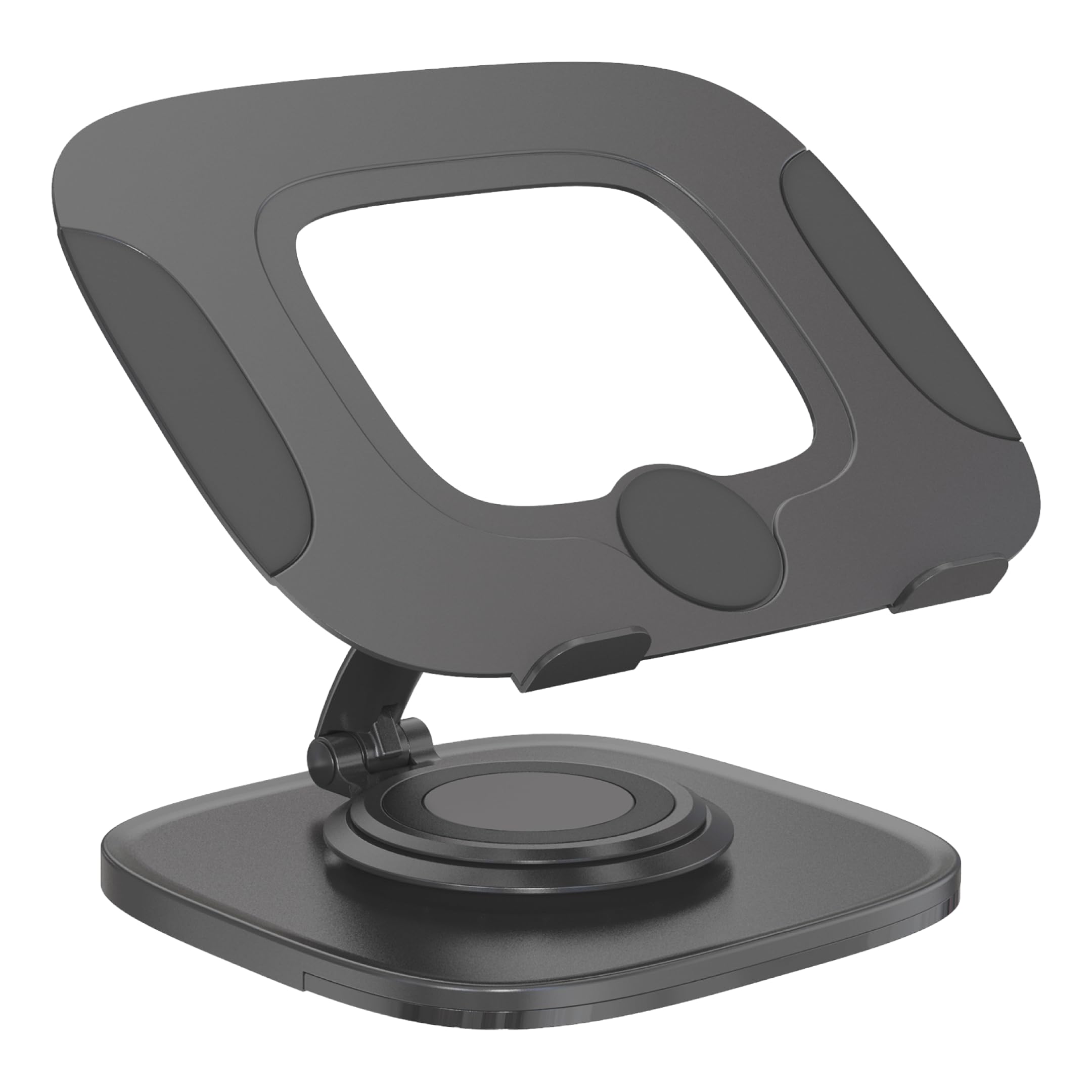 Soporte giratorio BREEZEE para laptop y tablet, aluminio negro, vista frontal