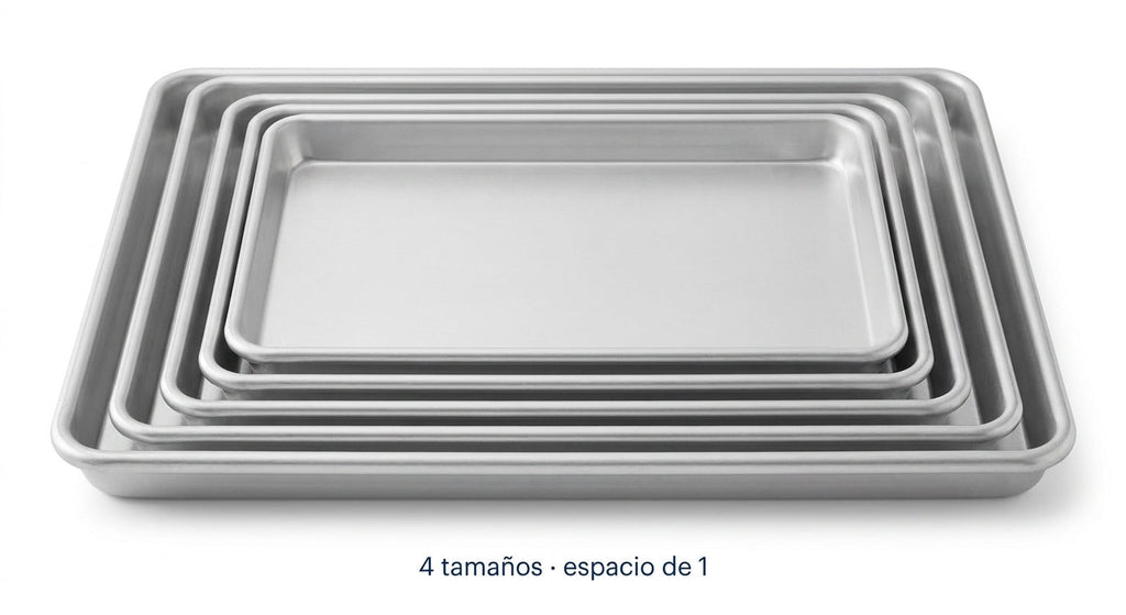Set de 4 charolas de aluminio BREEZEE anidadas, 4 tamanos en el espacio de una