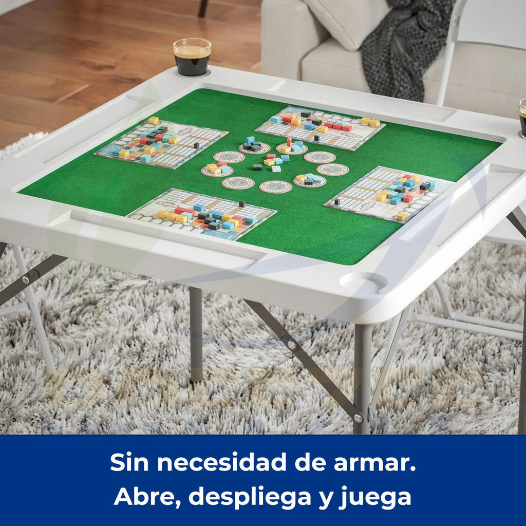 Mesa plegable BREEZEE para mahjong domino y poker 88x88 cm con portavasos y centro afelpado tipo casino