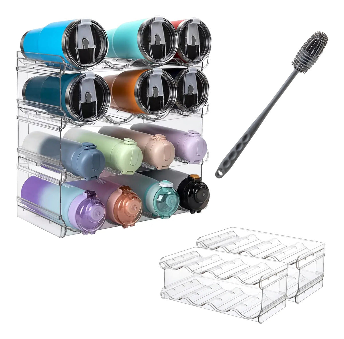 Organizador apilable de 16 botellas y termos con cepillo limpiabotellas BREEZEE