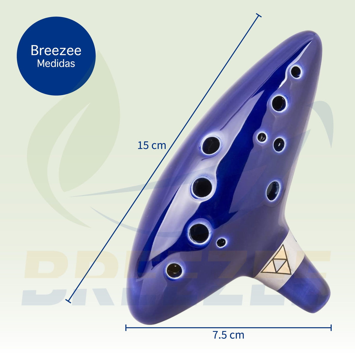 Detalle de la ocarina de cerámica azul de 12 agujeros