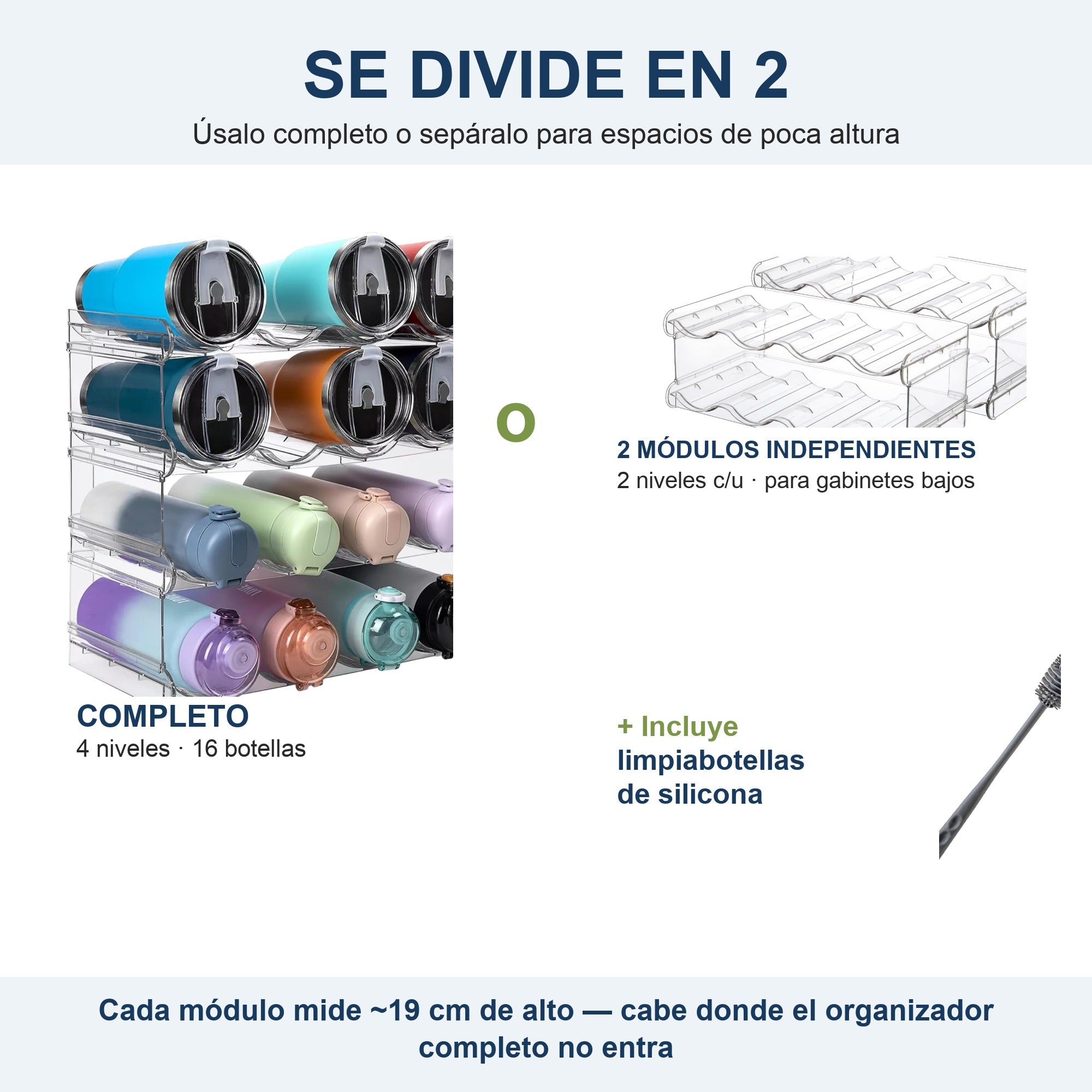 Organizador se divide en 2 modulos incluye limpiabotellas BREEZEE
