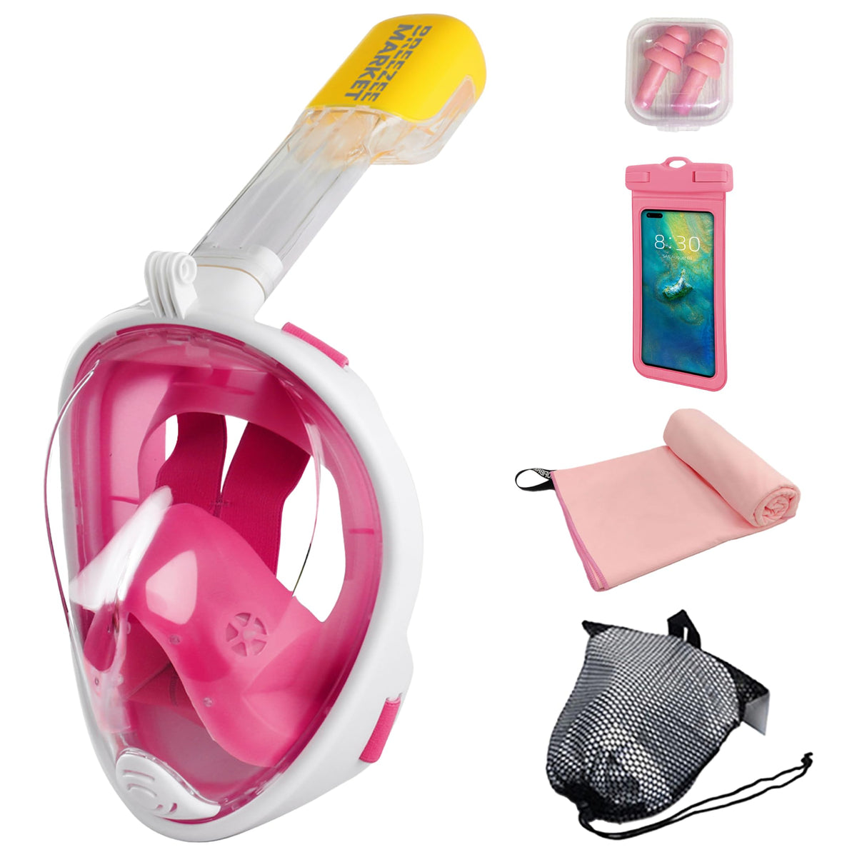 Máscara de snorkel BREEZEE Rosa: con su set completo