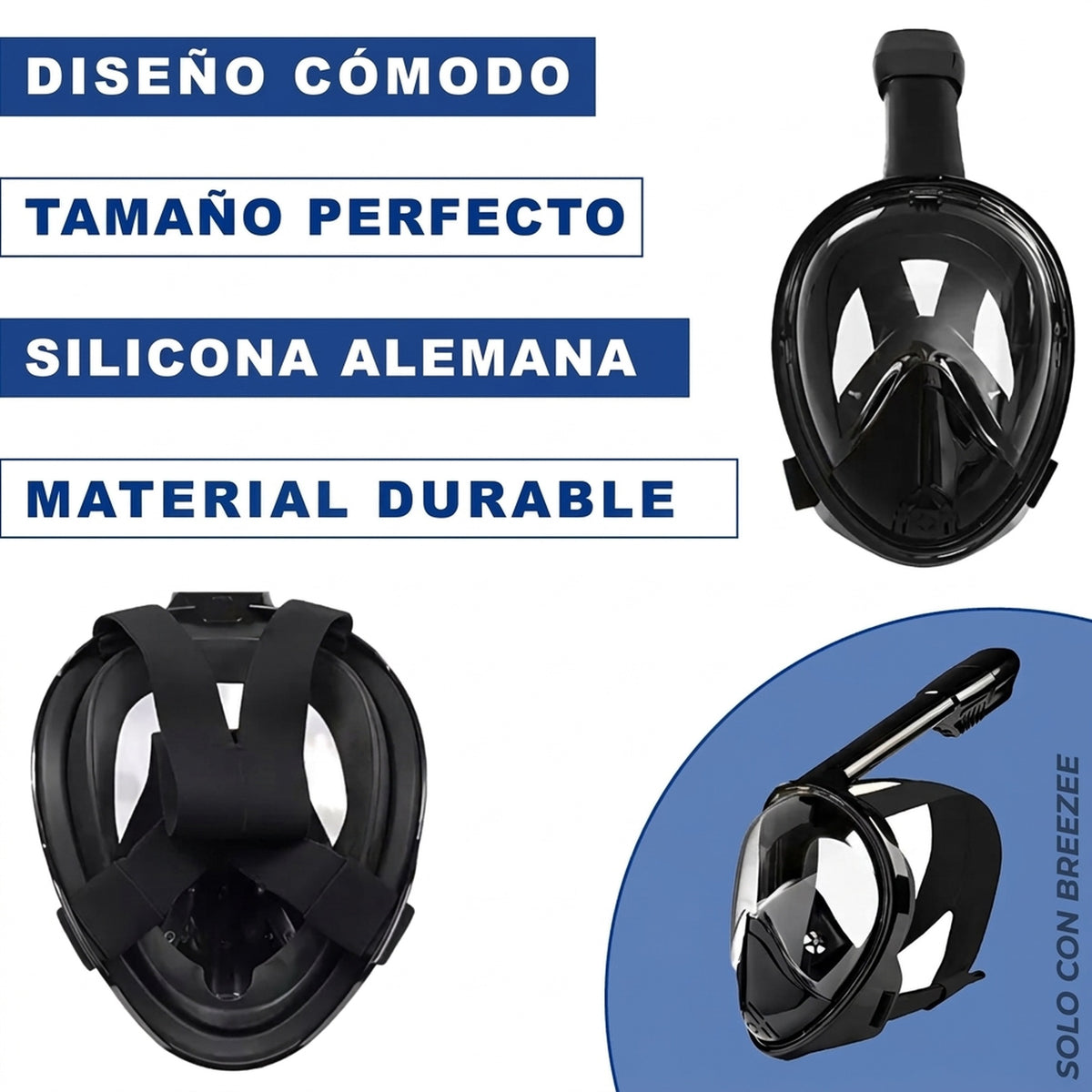 Máscara de snorkel de silicona, diseño cómodo y material durable