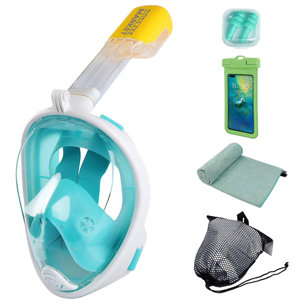 Máscara de snorkel BREEZEE Celeste: con su set completo